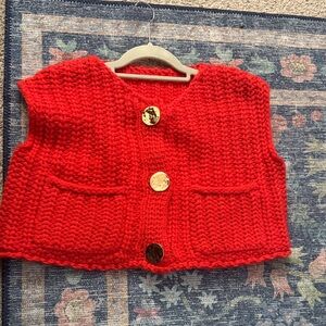 Vibrant Red Chunky Knit Cardigan